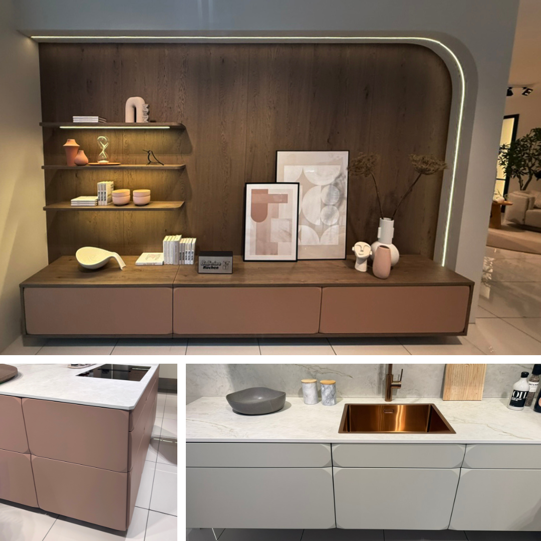 het merk ballerina gaat een stukje verder met de afgeronde trend en toon op de beurs zelfs afgeronde fronten in kasten.