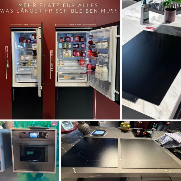 raster met foto's over keukentoestellen zoals een koelkast, een kookplaat en een oven.